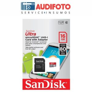 Micro SD + Adaptador Sandisk 16Gb UHS-I C10 80mb/s